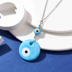 Collier pendentif mauvais œil en verre bleu ciel clair avec chaînes de câbles en alliage&nbsp;NJEW-JN04650-01
