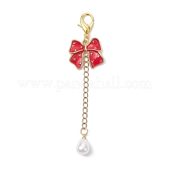 Bowknot Legierung Emaille & ABS Kunststoff Imitation Perle Anhänger Dekorationen&nbsp;HJEW-JM04237-02