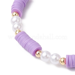 Perles en argile polymère faites à la main avec des perles d'imitation en plastique ABS et des perles d'espacement en laiton et des bracelets en fil de cristal élastique coréen&nbsp;BJEW-JB11780-03