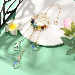 Chakra natürliche & synthetische Edelstein Perlen umwickelt Messing Mond hängen Sonnenfänger&nbsp;HJEW-TA00287