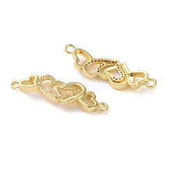 Breloques connecteurs à double cœur en laiton plaqué or et zircone cubique&nbsp;KK-C084-32C-G
