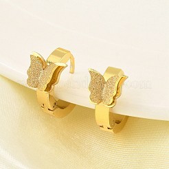Boucles d'oreilles créoles papillon en acier inoxydable 201 avec placage sous vide PVD&nbsp;EJEW-Q002-04G