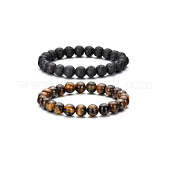 4 Stück Stretch-Armbänder aus natürlichem Lavastein&nbsp;QY3099