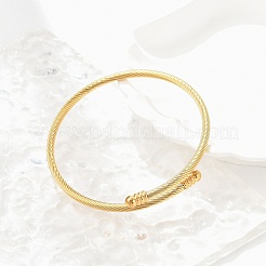 Brazalete abierto de acero inoxidable 304 con baño de PVD al vacío y cuentas ovaladas.&nbsp;LS-BJEW-C031-01G