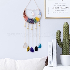 Ornamenti pendenti lunari con pietre preziose naturali e sintetiche avvolti in filo di rame a tema chakra&nbsp;PW-WG68707-01