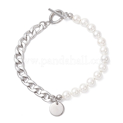 Bracelets à breloques plats et ronds en acier inoxydable 304&nbsp;BJEW-JB12753