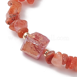 Galvanisierte Sechseckprisma-Stretcharmbänder mit Naturquarzsplitterperlen für Damen&nbsp;BJEW-JB10756-07