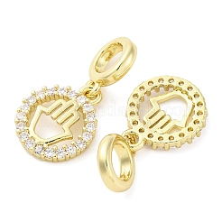 Messingring mit Mikropflaster und Zirkonia und Hamsa-Hand&nbsp;KK-D325-08G