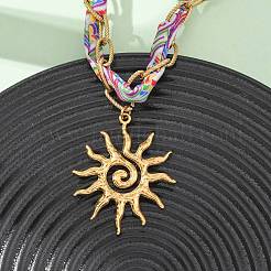Collane con ciondolo a forma di sole in acciaio inossidabile 304 e cordino in poliestere stampato per donna&nbsp;NJEW-D340-02G