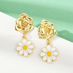 Orecchini pendenti in ottone a forma di margherita&nbsp;EJEW-S277-04G