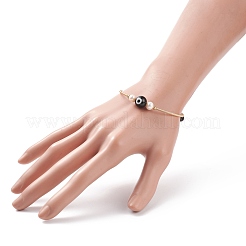 Ossidiana naturale e lampada a lume di malocchio e braccialetto di perline di perle naturali&nbsp;BJEW-JB08463-06