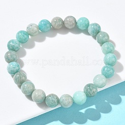 Braccialetti elastici con perline rotonde di amazzonite naturale per donna&nbsp;BJEW-Z158-03I-03