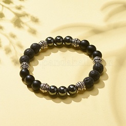 Natürliches Lavagestein & synthetischer schwarzer Stein & Hämatit-Stretch-Armband&nbsp;BJEW-JB08169