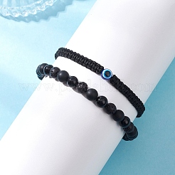 2 bracciale intrecciato con perline di onice nero naturale&nbsp;BJEW-JB12591