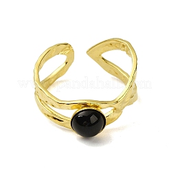 Anillos de dedo de ónix negro natural redondos con revestimiento de iones (IP)&nbsp;RJEW-H233-01G-03