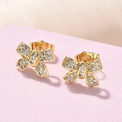 Orecchini a bottone in ottone con zirconi chiari e micro pavè&nbsp;EJEW-D305-18G