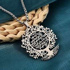 Colliers à chaîne en acier inoxydable 201 avec pendentif arbre de vie creux&nbsp;LS-NJEW-M086-04P