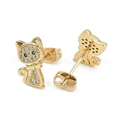 Orecchini a bottone da donna in ottone con micro pavé di zirconi trasparenti&nbsp;EJEW-U030-03G-02