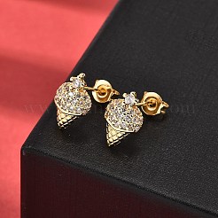 Pendientes de botón con micropavé de latón y circonitas cúbicas transparentes con diseño de helado&nbsp;EJEW-A135-13G