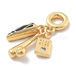 Messing schwarz Emaille Baseballschläger & Schuh & Reisepass europäischen Anhänger Charms&nbsp;KK-M305-12G