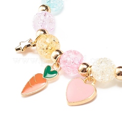 Bracciale elasticizzato con perline rotonde color caramella con ciondolo a forma di carota a forma di cuore da donna&nbsp;BJEW-JB07636-03