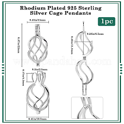 1 Stück rhodinierte 925 Käfiganhänger aus Sterlingsilber&nbsp;STER-BBC0007-18A