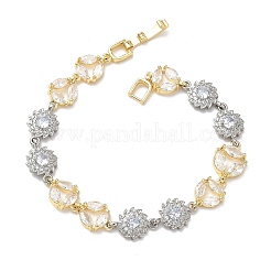 Bracciali a catena con micro pavé di zirconi cubici trasparenti in ottone per donna&nbsp;BJEW-C156-06B-PG