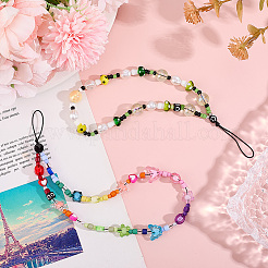 2 Stile Regenbogen Harz Perlen Handy Lanyard Handschlaufe&nbsp;HJEW-GF0001-46