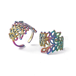 Ionenbeschichtung (IP) 304 Edelstahl aushöhlen Blatt offen Manschette Ring für Frauen&nbsp;RJEW-C045-16M