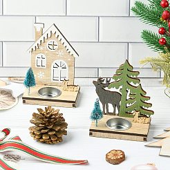 1 Satz 2 Stück 2 Stile Weihnachten Holz Kerzenständer gemischte Farben&nbsp;ST-CJ0040-002