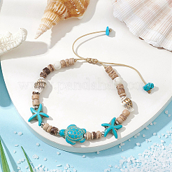 4 Stück 2 Farben Ozean Thema Seestern Schildkröte synthetische Türkis & Kokos geflochtene Perlen Armband-Sets&nbsp;BJEW-PA0001-03