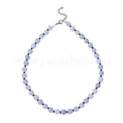 Colliers en jade malaisien naturel teinté rond de 8.5 mm avec perles de verre pour femmes&nbsp;NJEW-JN05646-01