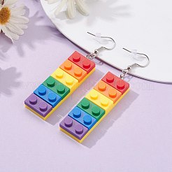 Boucle d'oreille pendante en acrylique opaque arc-en-ciel de style briques de jouet&nbsp;EJEW-JE04543