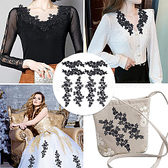 4 paire de 2 appliqués en tissu de broderie en polyester à fleurs à repasser/coudre&nbsp;DIY-GF0008-83