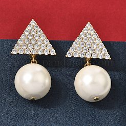 Orecchini a cerchio in ottone triangolare con micro pavé di zirconi cubici trasparenti&nbsp;EJEW-H180-01C-G