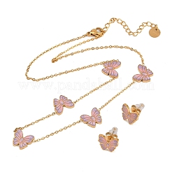 Schmetterlings-Halsketten und Ohrstecker-Sets aus emailliertem Edelstahl 304 für Damen&nbsp;SJEW-K003-04G