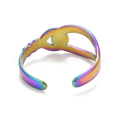 Bague ouverte en acier inoxydable 304 couleur arc-en-ciel avec placage ionique (IP) en forme de nœud entrelacé pour femme&nbsp;RJEW-C025-13M