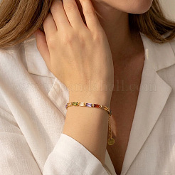 Bracelets de tennis rectangulaires en acier inoxydable 304 sertis de zirconiums cubiques pavés pour femmes&nbsp;ZP9191-1