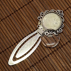 20 mm couvercle bombé cabochon de verre clair pour création de marque page argent antique portrait bricolage en alliage &nbsp;DIY-X0125-AS-NR