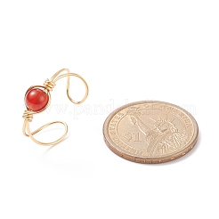 Anello a polsino aperto con perline rotonde in agata rossa naturale&nbsp;RJEW-TA00041-03