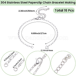 16 pièce de 2.5 mm de chaîne trombone en acier inoxydable 304 pour la fabrication de bracelets&nbsp;STAS-SC0021-14