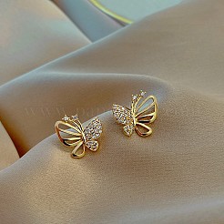 Orecchini a bottone in lega di cristallo e strass a forma di farfalla&nbsp;FS-WG77936-01
