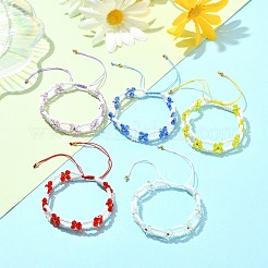 Braccialetti da donna con perline intrecciate regolabili con fiori di vetro intrecciato&nbsp;BJEW-MZ00100