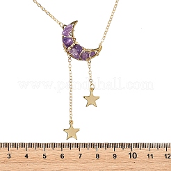 Colliers pour femmes avec pendentif lune en perles d'améthyste naturelle et chaîne en laiton.&nbsp;NJEW-TA00257-01