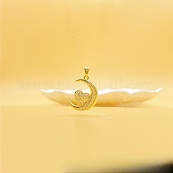 Colliers avec pendentif lune et cœur en laiton micro pavé de zircones cubiques transparentes&nbsp;FS-WG7C282-01