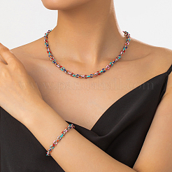 201 Sets aus Edelstahl-Emaille-Kettenarmbändern und Halsketten für Damen&nbsp;PT7078