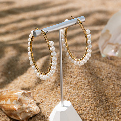 Pendientes de aro ovalados de acero inoxidable 201 de estilo playero chic&nbsp;GD7947