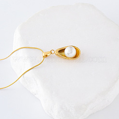 3 collana con ciondolo in acciaio inossidabile francese e perla finta di avocado per donna&nbsp;MX4396