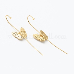 Orecchini in ottone con micro pavé di zirconi trasparenti a forma di orecchio&nbsp;EJEW-H125-03G