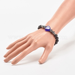 Bracelet extensible en pierre de lave naturelle et hématite synthétique&nbsp;BJEW-JB08323-03